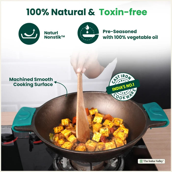 Super Smooth Cast Iron Kadai 2.5L 2.4Kg, Naturally Non-stick, Premium Quality, Toxin-free