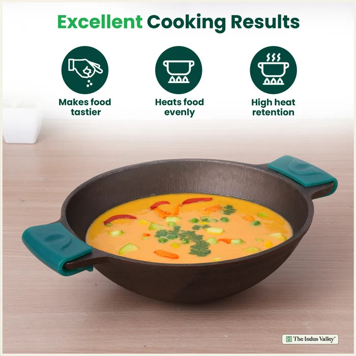 Super Smooth Cast Iron Kadai 2.5L 2.4Kg, Naturally Non-stick, Premium Quality, Toxin-free