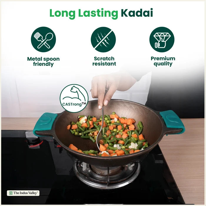 Super Smooth Cast Iron Kadai 2.5L 2.4Kg, Naturally Non-stick, Premium Quality, Toxin-free