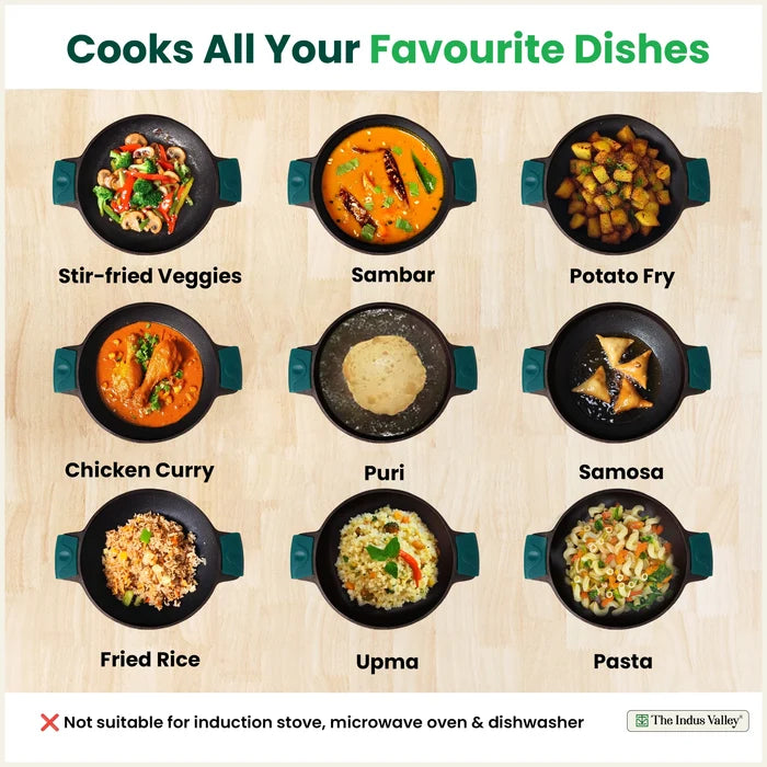 Super Smooth Cast Iron Kadai 2.5L 2.4Kg, Naturally Non-stick, Premium Quality, Toxin-free