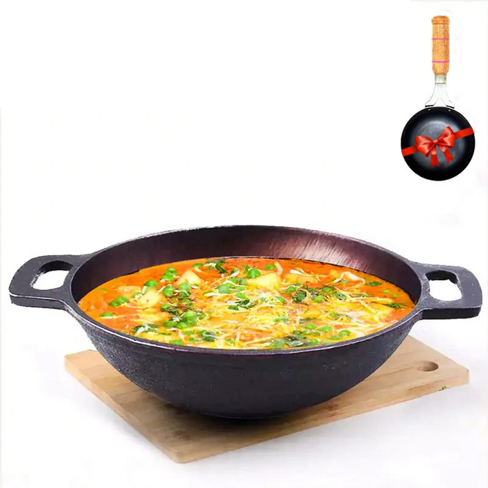 Super Smooth Cast Iron Kadai 2.5L + Free ₹400 TadkaPan,Pre-seasoned, Nonstick, 100% Pure, Toxin-free