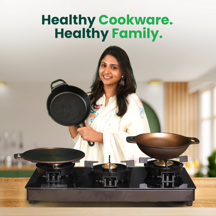 Super Smooth Cast Iron Tawa 26.3cm with Handle,Pre-seasoned, Naturally Nonstick, 100% Pure, Toxin-free, Induction