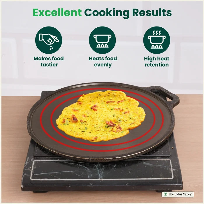Super Smooth Cast Iron Tawa 26.7/30cm, Pre-seasoned, Naturally Nonstick, 100% Pure, Toxin-free, Gas & Induction, Free 110 Spatula