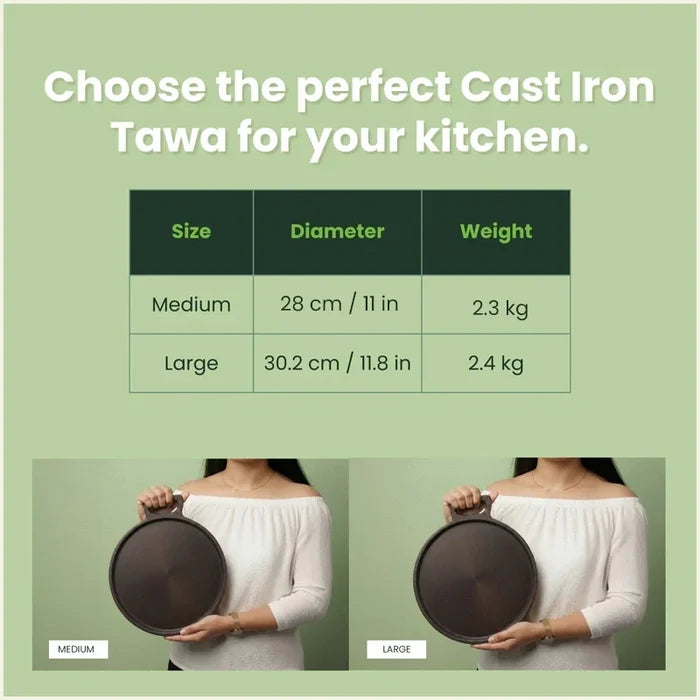Super Smooth Cast Iron Tawa 28/30.2cm Pre-seasoned, Naturally Nonstick, 100% Pure, Toxin-free, Induction 2.3/2.4kg