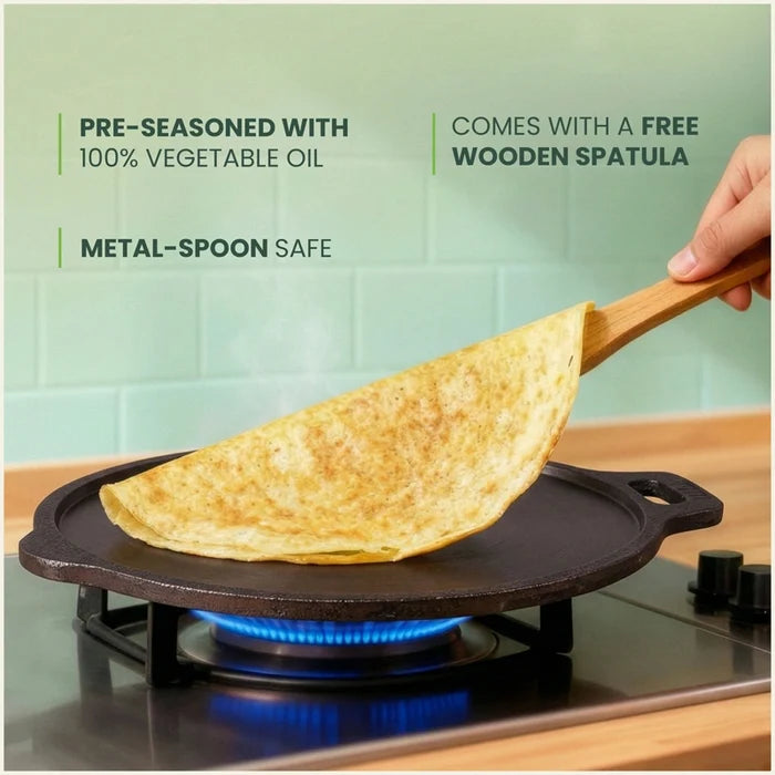 Super Smooth Cast Iron Tawa 28/30.2cm Pre-seasoned, Naturally Nonstick, 100% Pure, Toxin-free, Induction 2.3/2.4kg