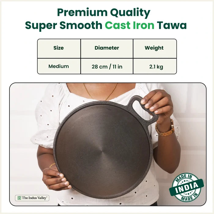 Super Smooth Cast Iron Tawa 28cm, Pre-seasoned, 100% Pure, Toxin-free, Induction 2.1 kg