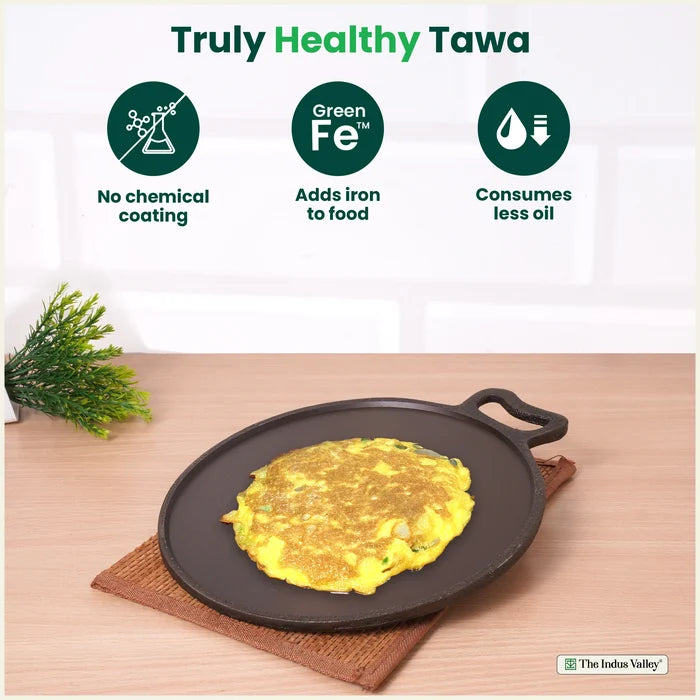 Super Smooth Cast Iron Tawa 28cm, Pre-seasoned, 100% Pure, Toxin-free, Induction 2.1 kg