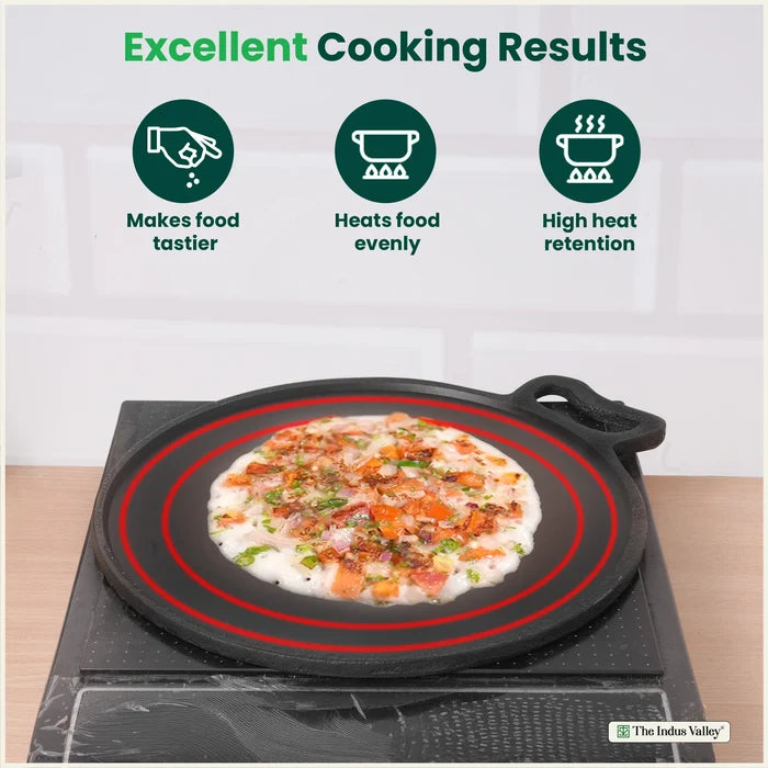 Super Smooth Cast Iron Tawa 28cm, Pre-seasoned, 100% Pure, Toxin-free, Induction 2.1 kg