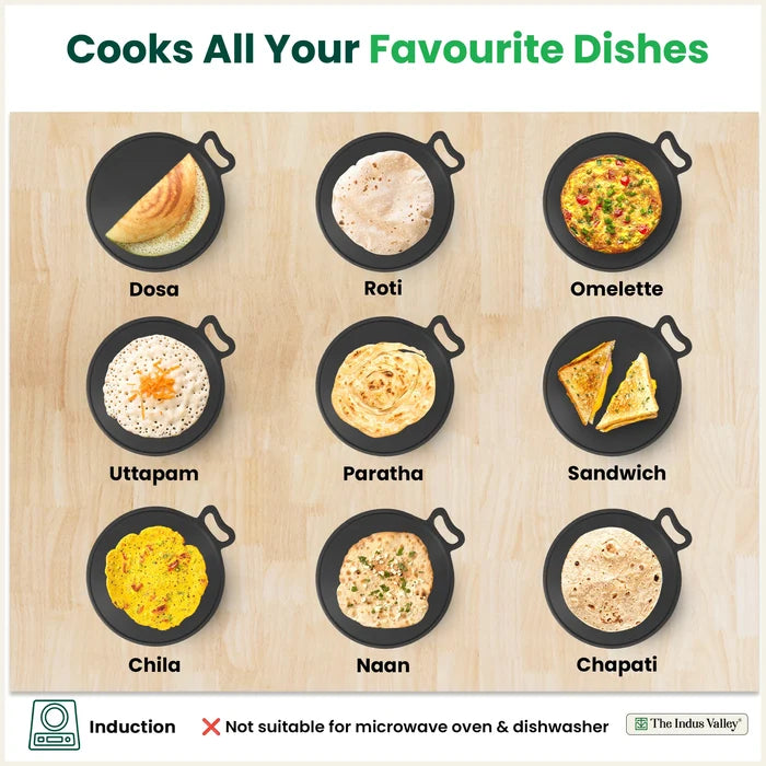 Super Smooth Cast Iron Tawa 28cm, Pre-seasoned, 100% Pure, Toxin-free, Induction 2.1 kg