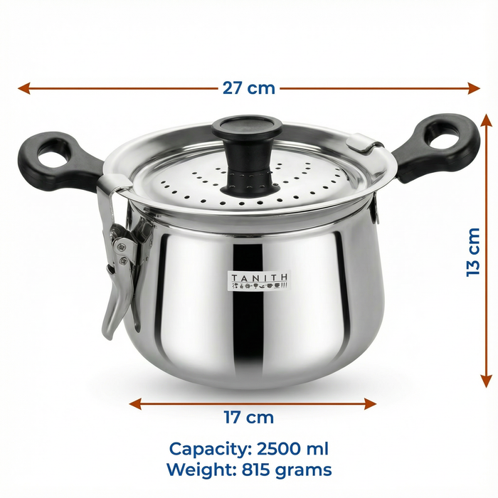 Stainless steel handi for cooking rice pulses and traditional Indian dishes