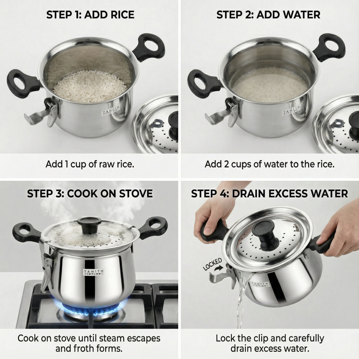 Traditional rice cooking vessel with perforated safety lid on white background