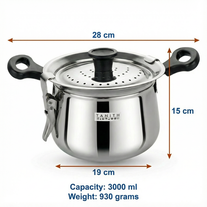 Tanith brand rice maker handi showing perforated steam release lid design