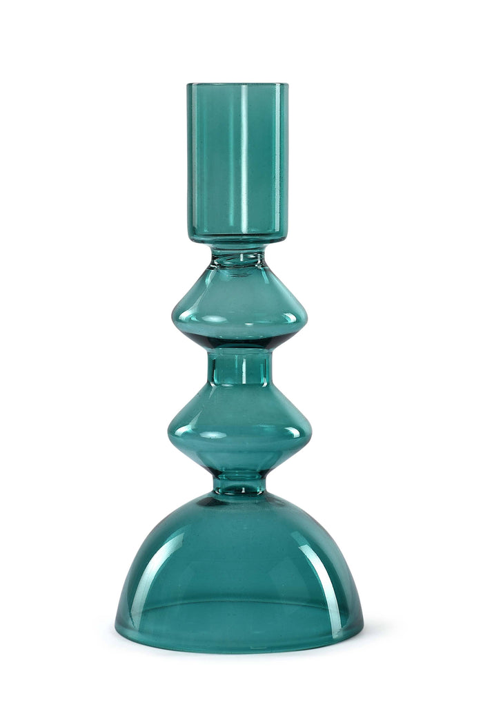 Teal Retro Glass Candle Holder