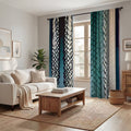 Teal Textile Stripe Pattern Window Curtains