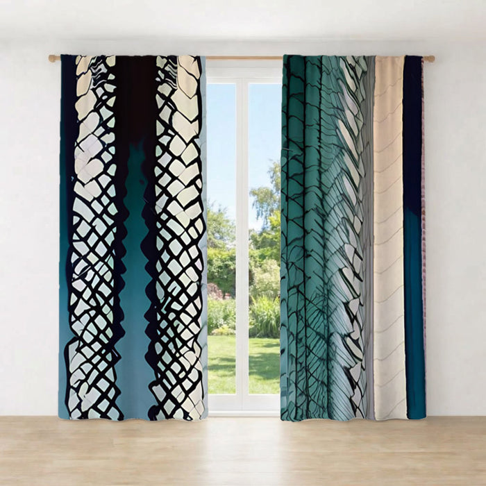 Teal Textile Stripe Pattern Window Curtains
