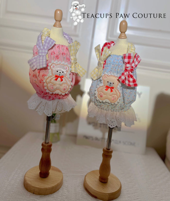 Teddy Bears in Gingham Doggie Dress