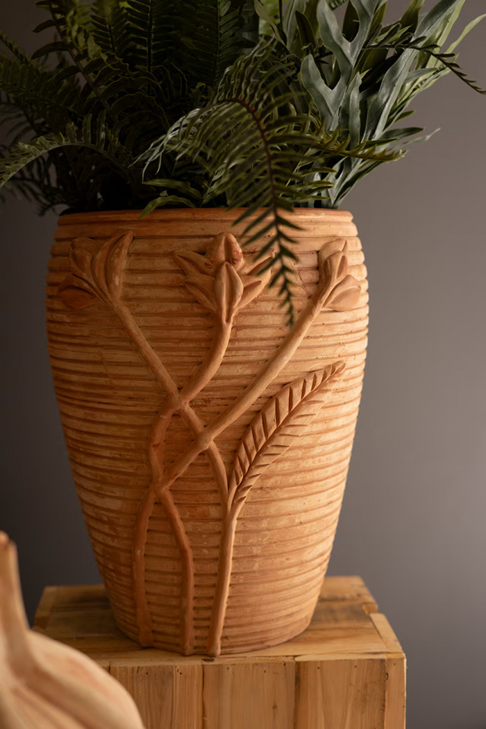 Terracotta Urn with Flowers Detail