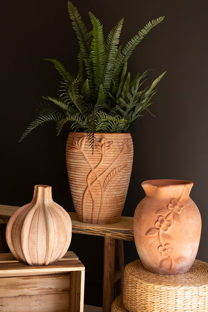 Terracotta Urn with Flowers Detail