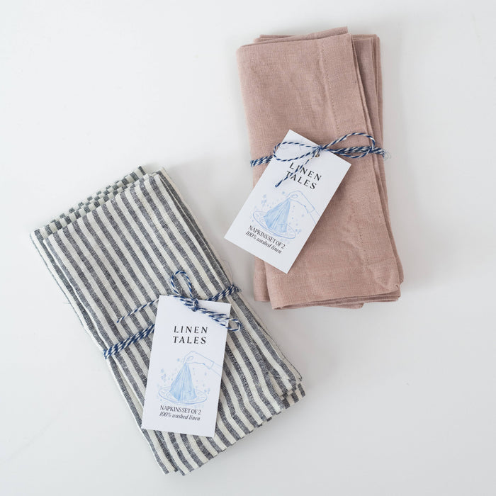 Thin Black Stripes Linen Napkins Set of 2