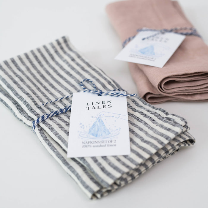 Thin Black Stripes Linen Napkins Set of 2