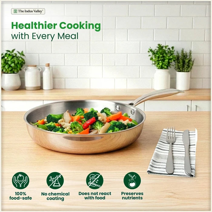 Tri-ply Stainless Steel Fry Pan, 3 Layer Thick Body, Premium Quality, 100% Toxin-free, Non-stick, Induction & Gas 20/22/24/26 cm