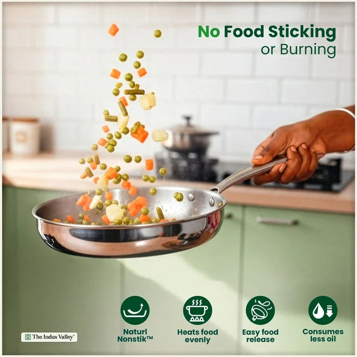 Tri-ply Stainless Steel Fry Pan, 3 Layer Thick Body, Premium Quality, 100% Toxin-free, Non-stick, Induction & Gas 20/22/24/26 cm