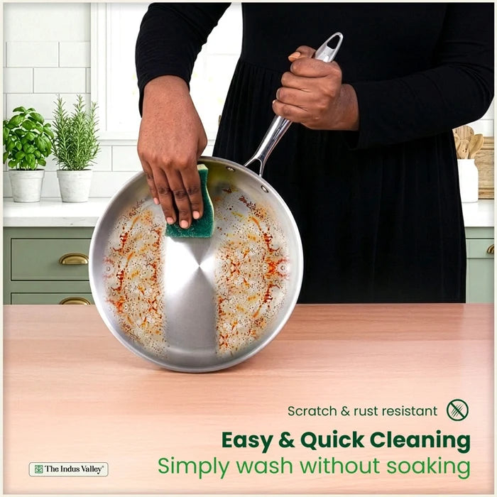Tri-ply Stainless Steel Fry Pan, 3 Layer Thick Body, Premium Quality, 100% Toxin-free, Non-stick, Induction & Gas 20/22/24/26 cm