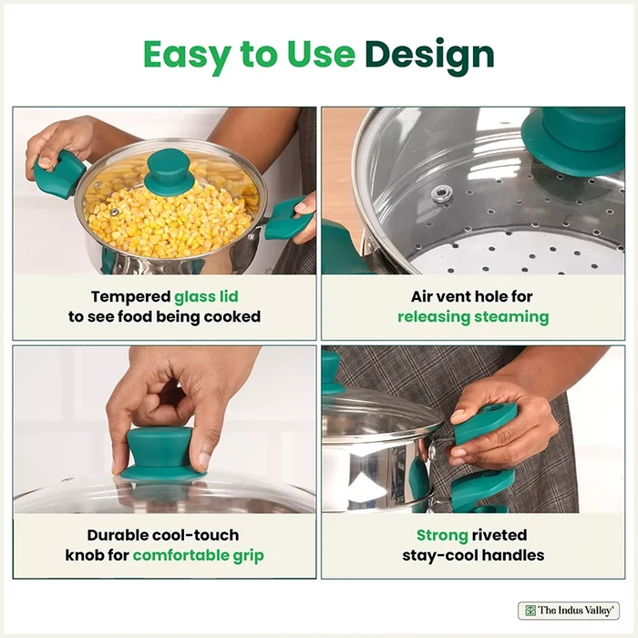 Tri-steel Multi Cooker Pot 21 cm Premium Stainless Steel Momo Maker/ Idiyappam/ Biryani/ Veg Steaming Set 3 Pots, Induction & Gas