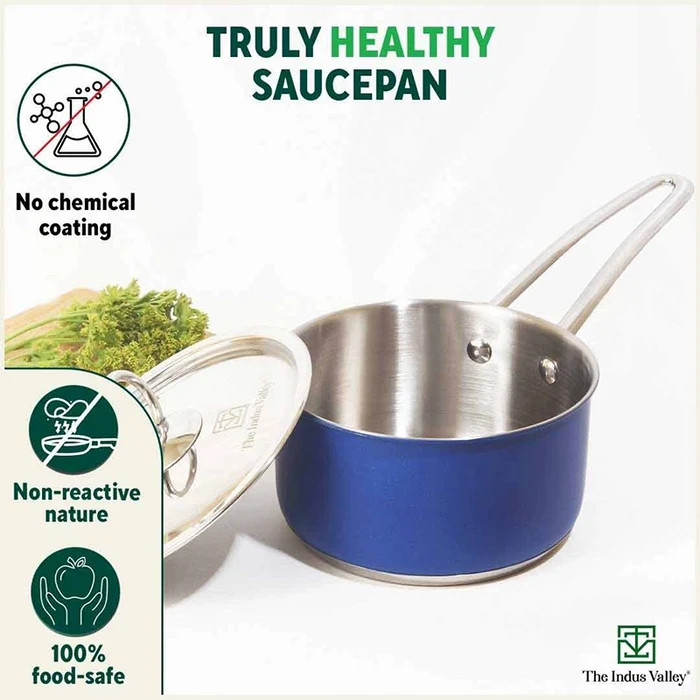 Tri-Steel Premium Stainless Steel Saucepan/ Milk/ Tea Pan, Tri-ply (3 Layer) Induction Bottom, Steel Lid