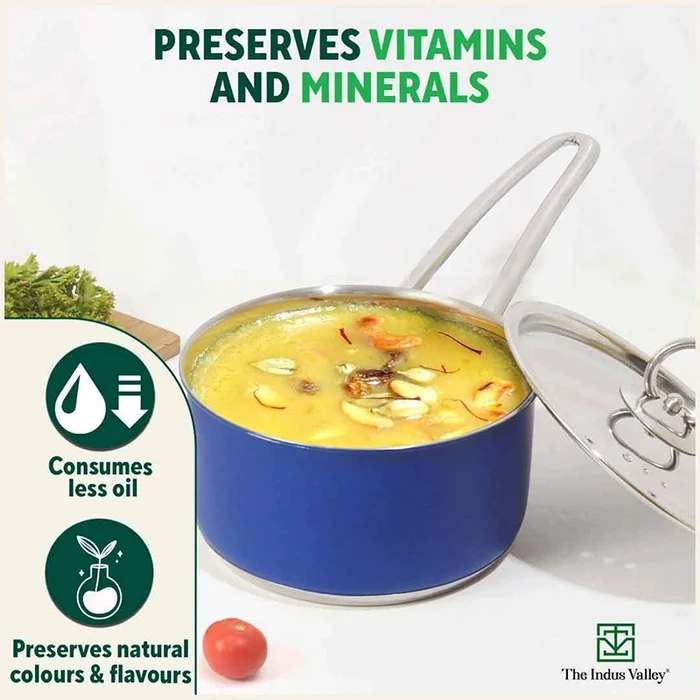 Tri-Steel Premium Stainless Steel Saucepan/ Milk/ Tea Pan, Tri-ply (3 Layer) Induction Bottom, Steel Lid