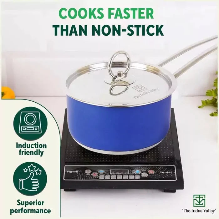 Tri-Steel Premium Stainless Steel Saucepan/ Milk/ Tea Pan, Tri-ply (3 Layer) Induction Bottom, Steel Lid