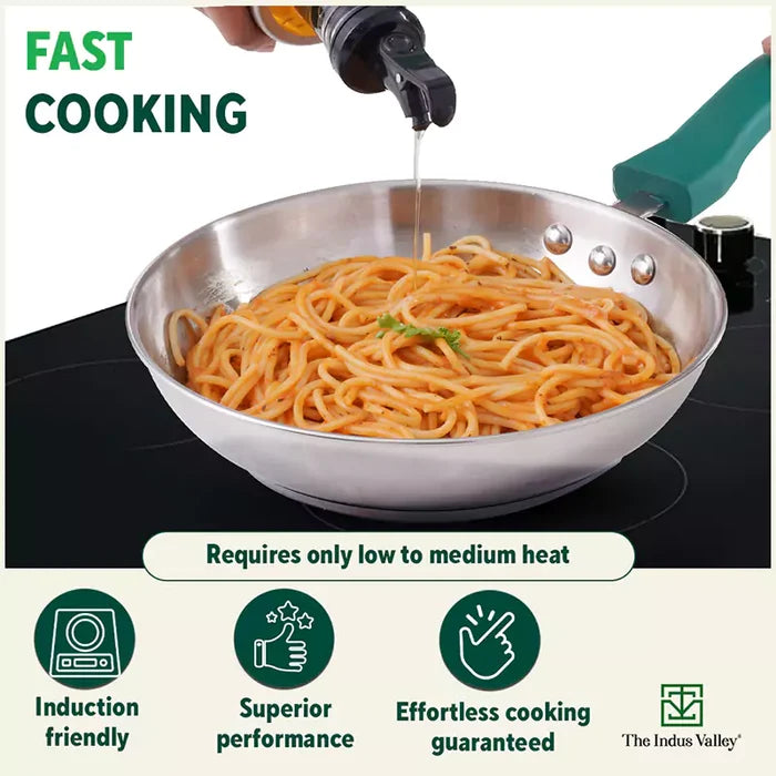 Tri-Steel Stainless Steel Cookware Set: Kadai with Lid(22cm)+ Frypan(22cm), Premium Quality, Tri-ply (3 Layer) Bottom, Soft-touch Handles, 100% Toxin-free, Non-stick, Induction & Gas