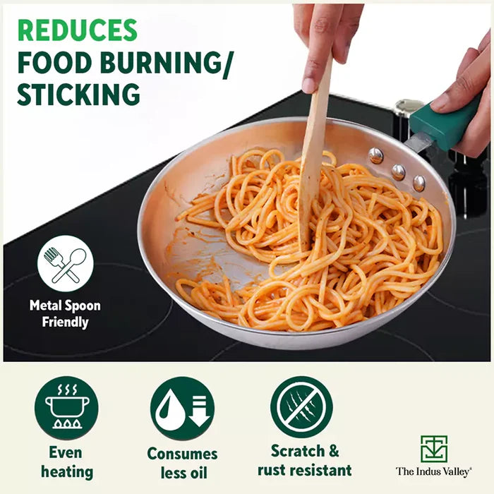 Tri-Steel Stainless Steel Cookware Set: Kadai with Lid(22cm)+ Frypan(22cm), Premium Quality, Tri-ply (3 Layer) Bottom, Soft-touch Handles, 100% Toxin-free, Non-stick, Induction & Gas