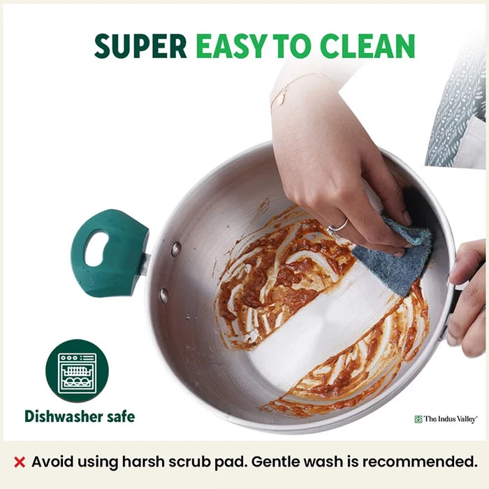 Tri-Steel Stainless Steel Cookware Set: Kadai with Lid(22cm)+ Frypan(22cm), Premium Quality, Tri-ply (3 Layer) Bottom, Soft-touch Handles, 100% Toxin-free, Non-stick, Induction & Gas