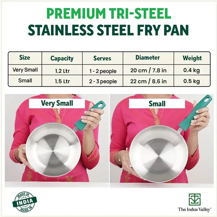Tri-Steel Stainless Steel Frying Pan/Skillet 1.2/1.5L, Premium Quality, Tri-ply (3 Layer) Bottom, Soft-touch Handle, 100% Toxin-free, Non-stick, Induction & Gas