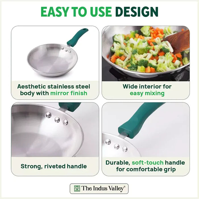 Tri-Steel Stainless Steel Frying Pan/Skillet 1.2/1.5L, Premium Quality, Tri-ply (3 Layer) Bottom, Soft-touch Handle, 100% Toxin-free, Non-stick, Induction & Gas