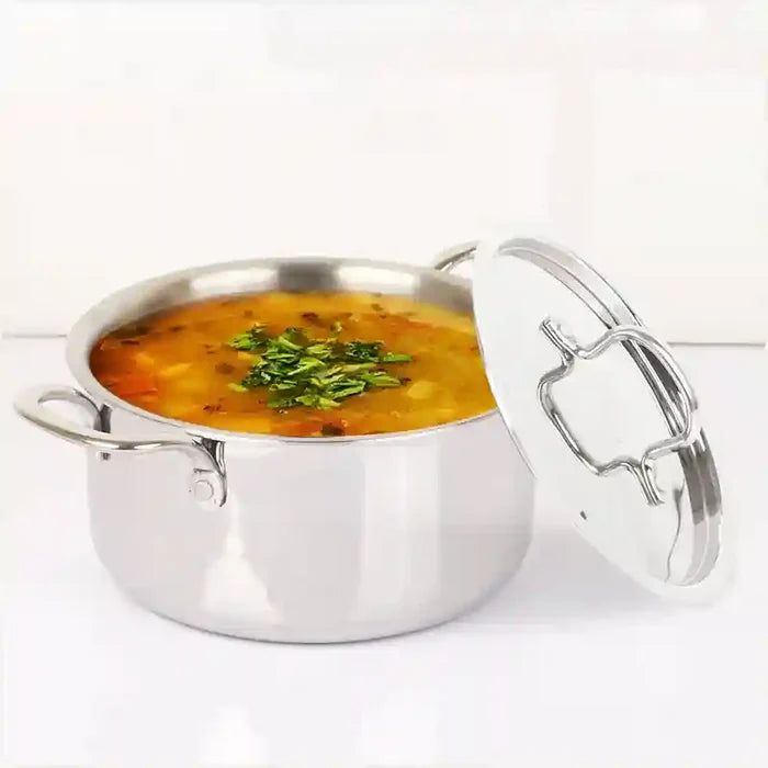 TurboCuk Tri-ply Stainless Steel Casserole/ Cooking Pot/ Sauce Pot+ Steel Lid 2.1L, Premium Quality, 3 Layer Thick Body, 100% Toxin-free, Non-stick, Induction & Gas