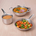 TurboCuk Tri-ply Stainless Steel Cookware Set: (24cm) Kadai+ (22cm) Frypan+ (14cm )Tea/Milk pan, Premium Quality, 3 Layer Thick Body, 100% Toxin-free, Non-stick, Induction & Gas