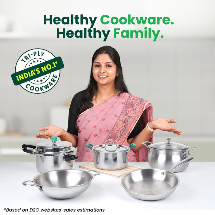 TurboCuk Tri-ply Stainless Steel Deep Fry Pan 1.6L, Premium Quality, 3 Layer Thick Body, 100% Toxin-free, Non-stick, Induction & Gas