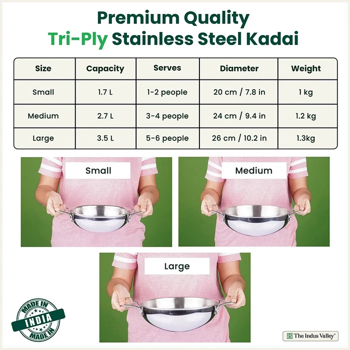 TurboCuk Tri-ply Stainless Steel Kadai 1.7/2.7/3.5L, Premium Quality, 3 Layer Thick Body, 100% Toxin-free, Non-stick, Induction & Gas, Free ₹ 110 Spatula