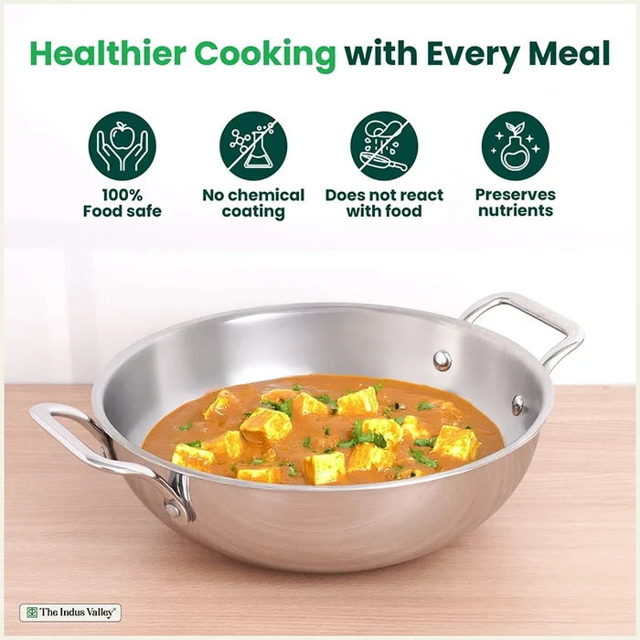 TurboCuk Tri-ply Stainless Steel Kadai 1.7/2.7/3.5L, Premium Quality, 3 Layer Thick Body, 100% Toxin-free, Non-stick, Induction & Gas, Free ₹ 110 Spatula