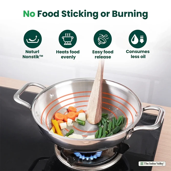 TurboCuk Tri-ply Stainless Steel Kadai 1.7/2.7/3.5L, Premium Quality, 3 Layer Thick Body, 100% Toxin-free, Non-stick, Induction & Gas, Free ₹ 110 Spatula