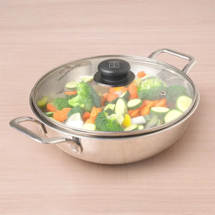 TurboCuk Tri-ply Stainless Steel Kadai+ Glass Lid 1.7/2.7/3.5L, Premium Quality, 3 Layer Thick Body, 100% Toxin-free, Non-stick, Induction & Gas