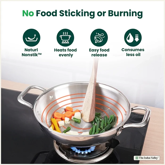 TurboCuk Tri-ply Stainless Steel Kadai+ Glass Lid 1.7/2.7/3.5L, Premium Quality, 3 Layer Thick Body, 100% Toxin-free, Non-stick, Induction & Gas