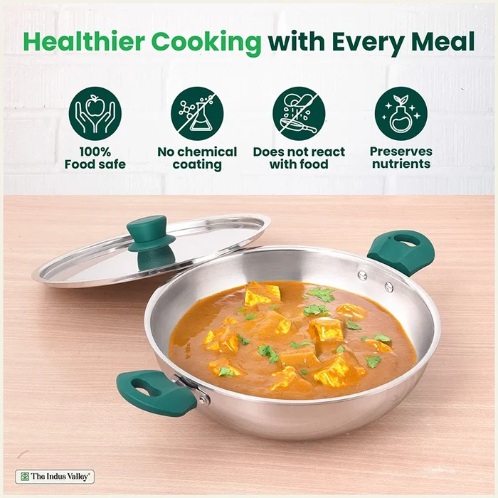 TurboCuk Tri-ply Stainless Steel Kadai/Kadhai 3/3.5/3.9 L | Premium 3 Layer Body | Cool-touch Handles | Induction friendly Cookware | Non-stick For Kitchen Uses
