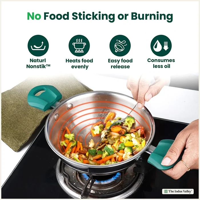 TurboCuk Tri-ply Stainless Steel Kadai/Kadhai 3/3.5/3.9 L | Premium 3 Layer Body | Cool-touch Handles | Induction friendly Cookware | Non-stick For Kitchen Uses