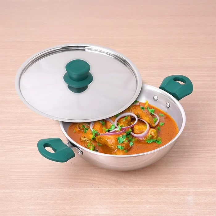 TurboCuk Tri-ply Stainless Steel Wok Kadai 1.3/3L, Premium Quality, 3 Layer Thick Body, 100% Toxin-free, Non-stick, 18/20/22/24/26 cm