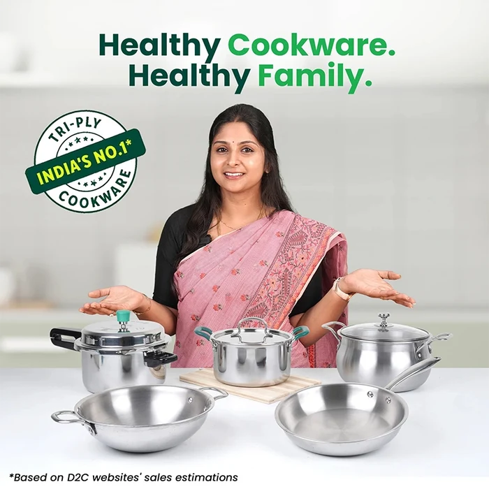 TurboCuk Tri-ply Stainless Steel Wok Kadai 1.3/3L, Premium Quality, 3 Layer Thick Body, 100% Toxin-free, Non-stick, 18/20/22/24/26 cm