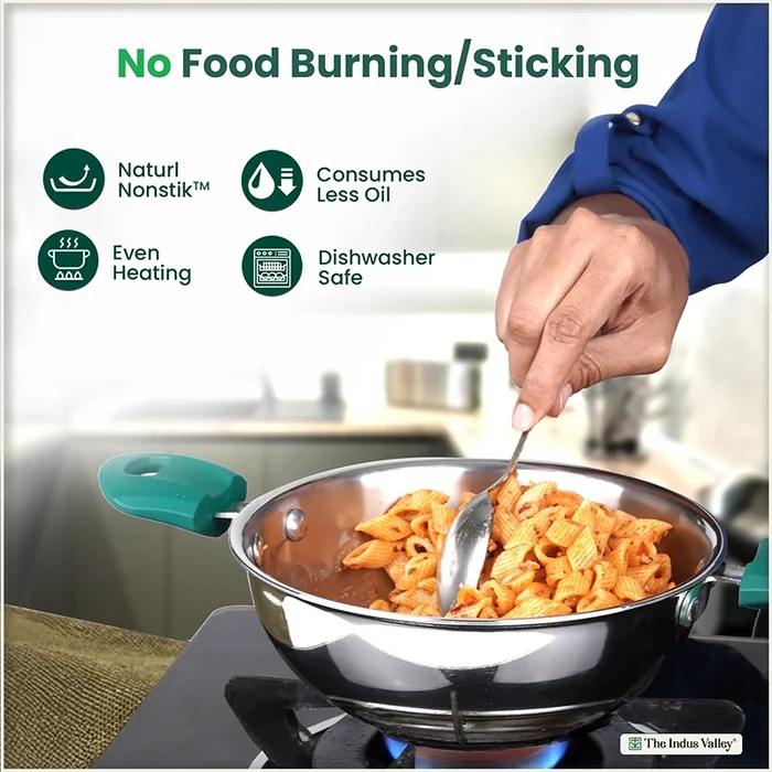 TurboCuk Tri-ply Stainless Steel Wok Kadai 1.3/3L, Premium Quality, 3 Layer Thick Body, 100% Toxin-free, Non-stick, 18/20/22/24/26 cm