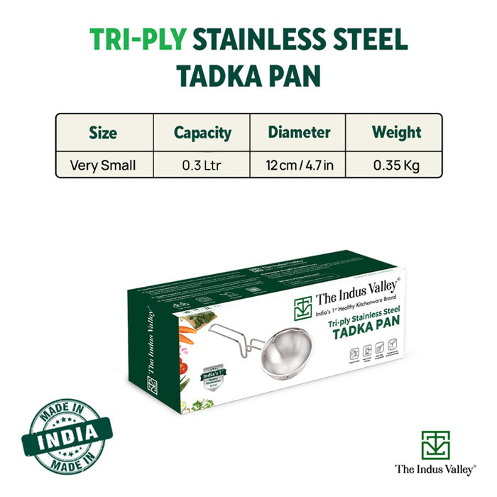 TurboCuk Triply Stainless Steel Tadka Pan 300ml for Spice Seasoning/Heating, Premium Quality, 3 Layer Thick Body, 100% Toxin-free, Non-stick, Induction & Gas